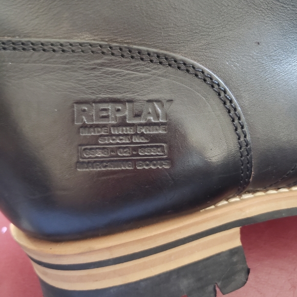 Men Replay Leather Pull Up Biker Boots - Picture 8 of 14